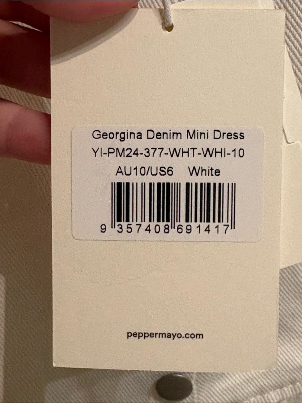 Peppermayo NWT Georgina Denim Mini Dress White Size 6 - Picture 7 of 8